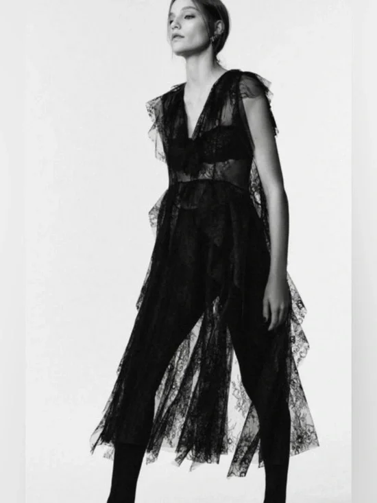 NWT Zara Woman Bloggers Fav LIMITED EDITION LACE MIDI DRESS Black Size M Medium - Picture 4 of 12